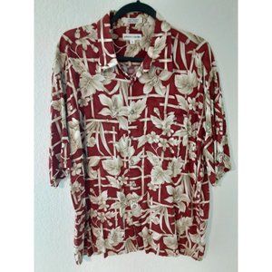 Pierre Cardin Men’s Short Sleeve Rayon Tropical Hawaiian Shirt Red XL